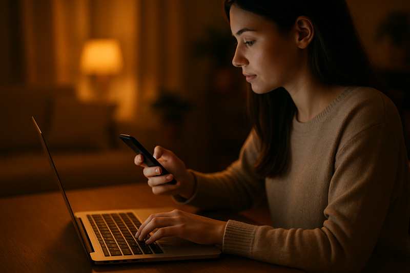 Vrouw stelt haar vraag aan een paragnost via de chat