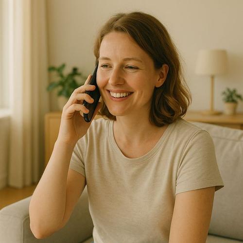 Telefoongesprek in een rustige, lichte omgeving
